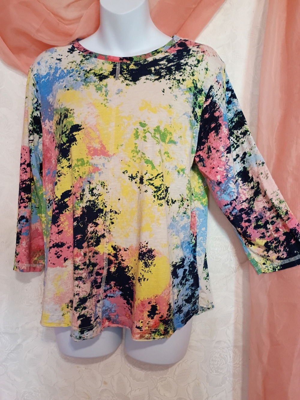 Westbound Ladies Multicolor Abstract Long Sleeve Tee Sz LP